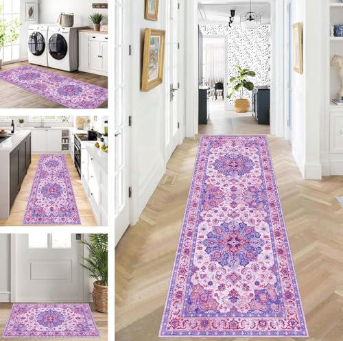 ZUZEKU Teppich Läufer Lang Blau Lila Flur Küche rutschfest waschbar Teppichmatten Modern Design Küchenläufer 110X450cm Küchenteppich Meterware Esszimmer Schlafzimmer Wohnzimmer Schmutzfangmatte von ZUZEKU