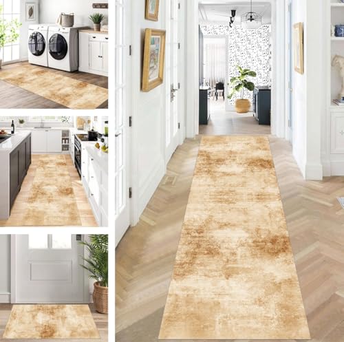 ZUZEKU Teppich Läufer Lang Braun Flur Küche rutschfest waschbar Teppichmatten Modern Design Küchenläufer 100X250cm Küchenteppich Meterware Esszimmer Schlafzimmer Wohnzimmer Schmutzfangmatte von ZUZEKU