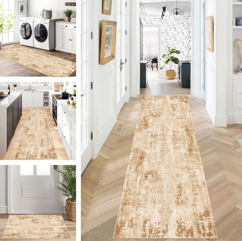ZUZEKU Teppich Läufer Lang Braun Flur Küche rutschfest waschbar Teppichmatten Modern Design Küchenläufer 120X600cm Küchenteppich Meterware Esszimmer Schlafzimmer Wohnzimmer Schmutzfangmatte von ZUZEKU