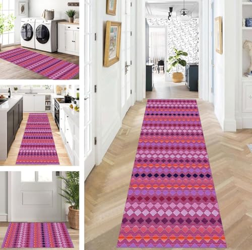ZUZEKU Teppich Läufer Lang Bunt Flur Küche rutschfest waschbar Teppichmatten Modern Design Küchenläufer 120X450cm Küchenteppich Meterware Esszimmer Schlafzimmer Wohnzimmer Schmutzfangmatte von ZUZEKU