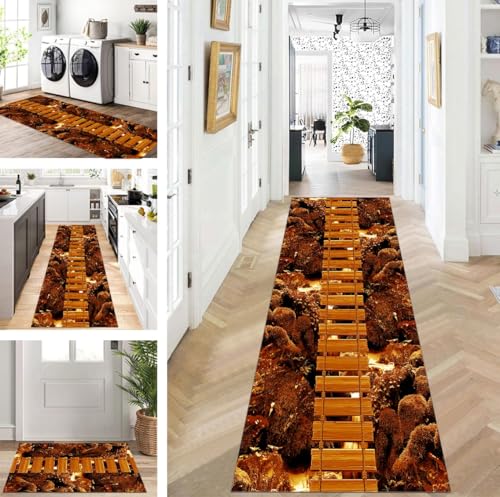 ZUZEKU Teppich Läufer Lang Flur Küche rutschfest waschbar Teppichmatten Modern Design Küchenläufer 3D Braun 40X120cm Küchenteppich Meterware Esszimmer Schlafzimmer Wohnzimmer Schmutzfangmatte von ZUZEKU