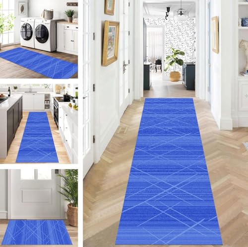 ZUZEKU Teppich Läufer Lang Flur Küche rutschfest waschbar Teppichmatten Modern Design Küchenläufer Blau 120X180cm Küchenteppich Meterware Esszimmer Schlafzimmer Wohnzimmer Schmutzfangmatte von ZUZEKU