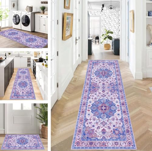 ZUZEKU Teppich Läufer Lang Flur Küche rutschfest waschbar Teppichmatten Modern Design Küchenläufer Blau Lila 60X120cm Küchenteppich Meterware Esszimmer Schlafzimmer Wohnzimmer Schmutzfangmatte von ZUZEKU