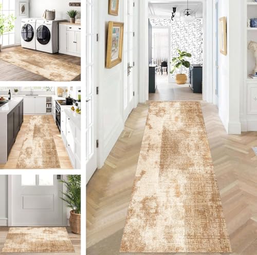 ZUZEKU Teppich Läufer Lang Flur Küche rutschfest waschbar Teppichmatten Modern Design Küchenläufer Braun 100X200cm Küchenteppich Meterware Esszimmer Schlafzimmer Wohnzimmer Schmutzfangmatte von ZUZEKU