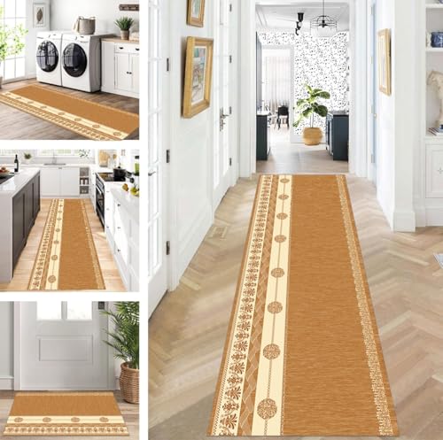 ZUZEKU Teppich Läufer Lang Flur Küche rutschfest waschbar Teppichmatten Modern Design Küchenläufer Braun 40X100cm Küchenteppich Meterware Esszimmer Schlafzimmer Wohnzimmer Schmutzfangmatte von ZUZEKU