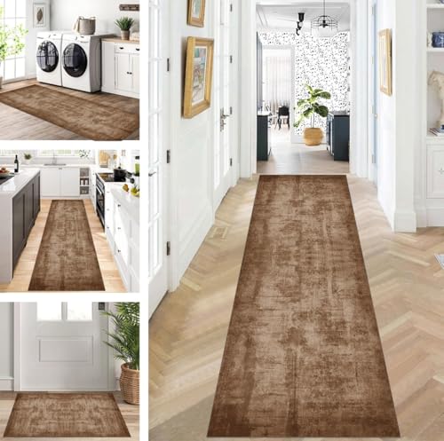 ZUZEKU Teppich Läufer Lang Flur Küche rutschfest waschbar Teppichmatten Modern Design Küchenläufer Braun 40X200cm Küchenteppich Meterware Esszimmer Schlafzimmer Wohnzimmer Schmutzfangmatte von ZUZEKU