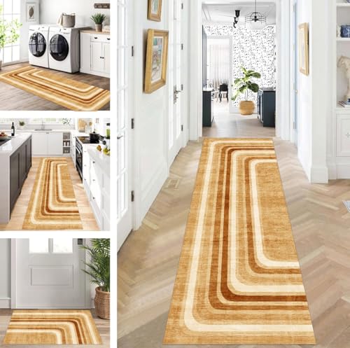 ZUZEKU Teppich Läufer Lang Flur Küche rutschfest waschbar Teppichmatten Modern Design Küchenläufer Braun 70X180cm Küchenteppich Meterware Esszimmer Schlafzimmer Wohnzimmer Schmutzfangmatte von ZUZEKU