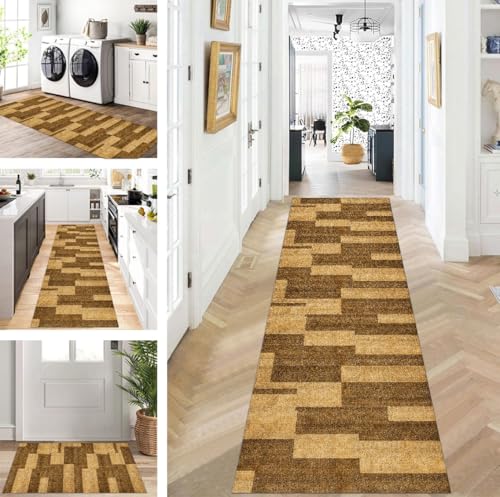 ZUZEKU Teppich Läufer Lang Flur Küche rutschfest waschbar Teppichmatten Modern Design Küchenläufer Braun 90X160cm Küchenteppich Meterware Esszimmer Schlafzimmer Wohnzimmer Schmutzfangmatte von ZUZEKU