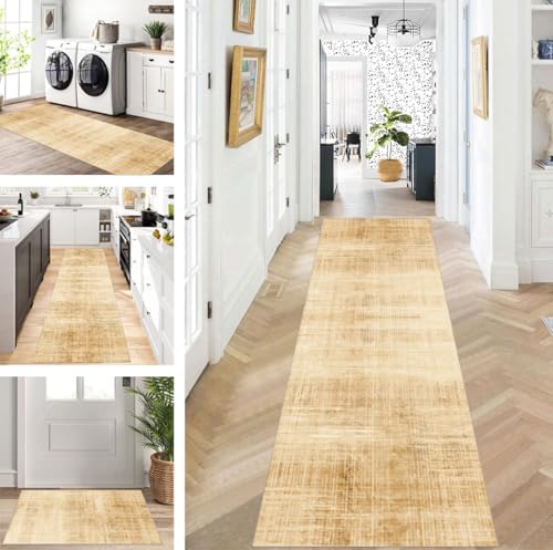 ZUZEKU Teppich Läufer Lang Flur Küche rutschfest waschbar Teppichmatten Modern Design Küchenläufer Gelb Braun 40X150cm Küchenteppich Meterware Esszimmer Schlafzimmer Wohnzimmer Schmutzfangmatte von ZUZEKU