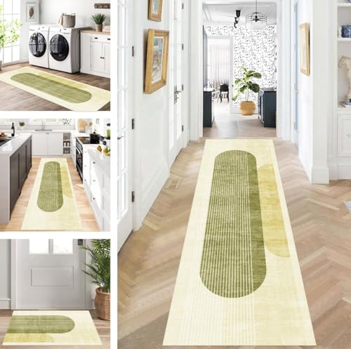 ZUZEKU Teppich Läufer Lang Flur Küche rutschfest waschbar Teppichmatten Modern Design Küchenläufer Gelb Grün 120X120cm Küchenteppich Meterware Esszimmer Schlafzimmer Wohnzimmer Schmutzfangmatte von ZUZEKU