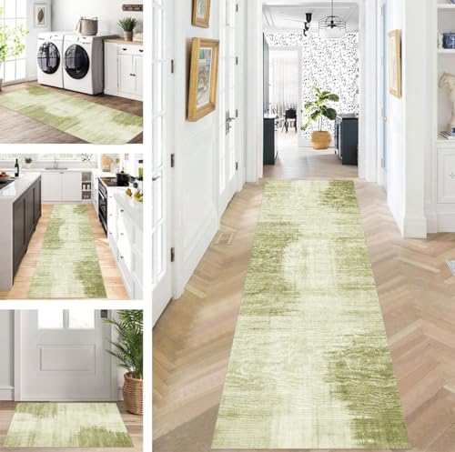 ZUZEKU Teppich Läufer Lang Flur Küche rutschfest waschbar Teppichmatten Modern Design Küchenläufer Gelbgrün 50X100cm Küchenteppich Meterware Esszimmer Schlafzimmer Wohnzimmer Schmutzfangmatte von ZUZEKU