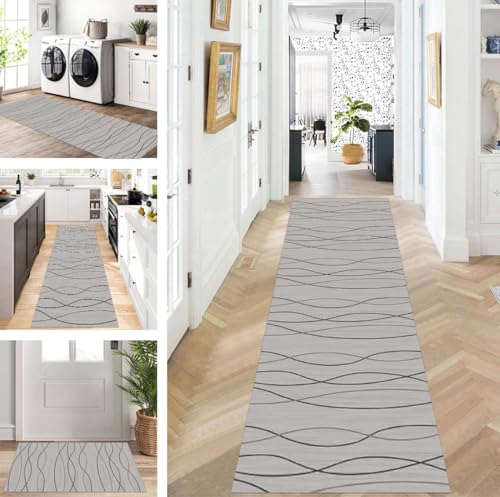 ZUZEKU Teppich Läufer Lang Flur Küche rutschfest waschbar Teppichmatten Modern Design Küchenläufer Grau 110X350cm Küchenteppich Meterware Esszimmer Schlafzimmer Wohnzimmer Schmutzfangmatte von ZUZEKU