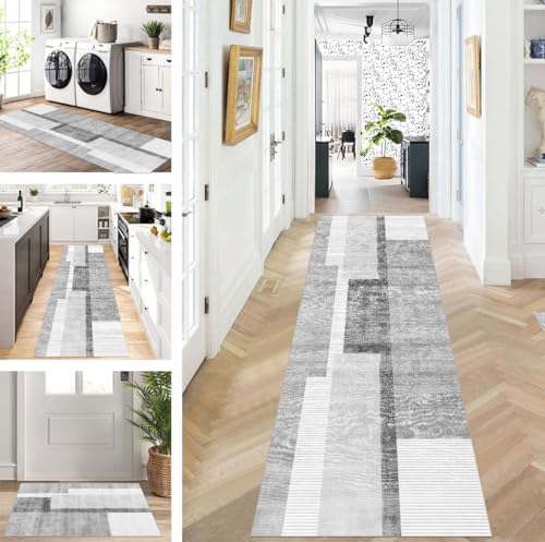 ZUZEKU Teppich Läufer Lang Flur Küche rutschfest waschbar Teppichmatten Modern Design Küchenläufer Grau 40X500cm Küchenteppich Meterware Esszimmer Schlafzimmer Wohnzimmer Schmutzfangmatte von ZUZEKU
