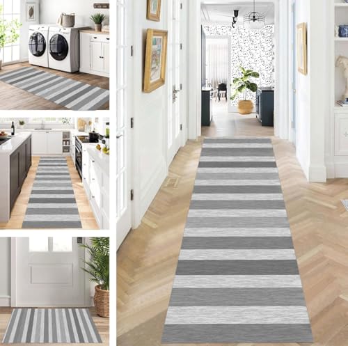 ZUZEKU Teppich Läufer Lang Flur Küche rutschfest waschbar Teppichmatten Modern Design Küchenläufer Grau 40X60cm Küchenteppich Meterware Esszimmer Schlafzimmer Wohnzimmer Schmutzfangmatte von ZUZEKU