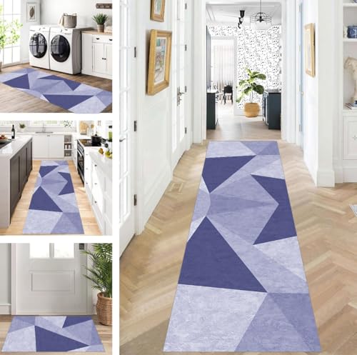ZUZEKU Teppich Läufer Lang Flur Küche rutschfest waschbar Teppichmatten Modern Design Küchenläufer Grau Blau 120X180cm Küchenteppich Meterware Esszimmer Schlafzimmer Wohnzimmer Schmutzfangmatte von ZUZEKU