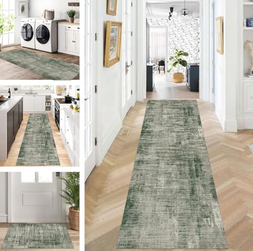 ZUZEKU Teppich Läufer Lang Flur Küche rutschfest waschbar Teppichmatten Modern Design Küchenläufer Grau Grün 50X350cm Küchenteppich Meterware Esszimmer Schlafzimmer Wohnzimmer Schmutzfangmatte von ZUZEKU