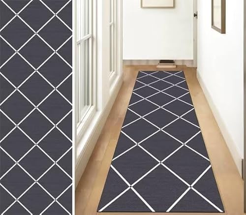ZUZEKU Teppich Läufer Lang Flur Küche rutschfest waschbar Teppichmatten Modern Design Küchenläufer Grau Weiß 60X200cm Küchenteppich Meterware Esszimmer Schlafzimmer Wohnzimmer Schmutzfangmatte von ZUZEKU