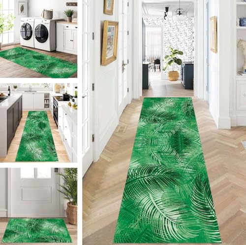 ZUZEKU Teppich Läufer Lang Flur Küche rutschfest waschbar Teppichmatten Modern Design Küchenläufer Grün 110X200cm Küchenteppich Meterware Esszimmer Schlafzimmer Wohnzimmer Schmutzfangmatte von ZUZEKU