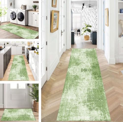 ZUZEKU Teppich Läufer Lang Flur Küche rutschfest waschbar Teppichmatten Modern Design Küchenläufer Grün 120X150cm Küchenteppich Meterware Esszimmer Schlafzimmer Wohnzimmer Schmutzfangmatte von ZUZEKU
