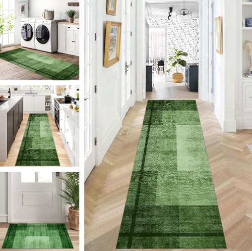 ZUZEKU Teppich Läufer Lang Flur Küche rutschfest waschbar Teppichmatten Modern Design Küchenläufer Grün 120X600cm Küchenteppich Meterware Esszimmer Schlafzimmer Wohnzimmer Schmutzfangmatte von ZUZEKU