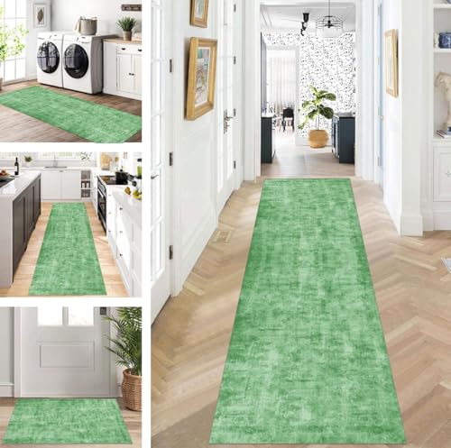 ZUZEKU Teppich Läufer Lang Flur Küche rutschfest waschbar Teppichmatten Modern Design Küchenläufer Grün 40X120cm Küchenteppich Meterware Esszimmer Schlafzimmer Wohnzimmer Schmutzfangmatte von ZUZEKU