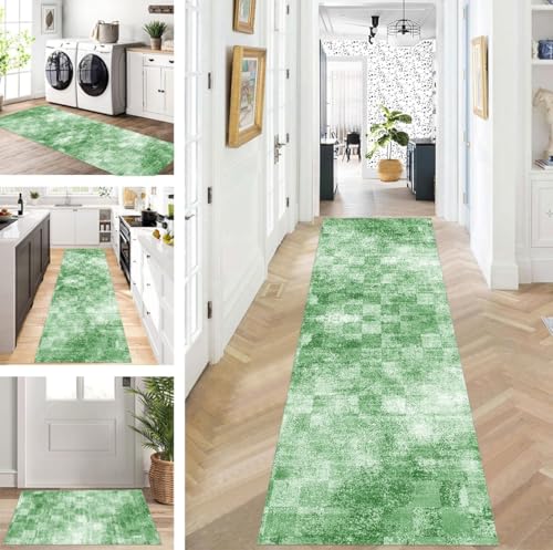 ZUZEKU Teppich Läufer Lang Flur Küche rutschfest waschbar Teppichmatten Modern Design Küchenläufer Grün 40X90cm Küchenteppich Meterware Esszimmer Schlafzimmer Wohnzimmer Schmutzfangmatte von ZUZEKU