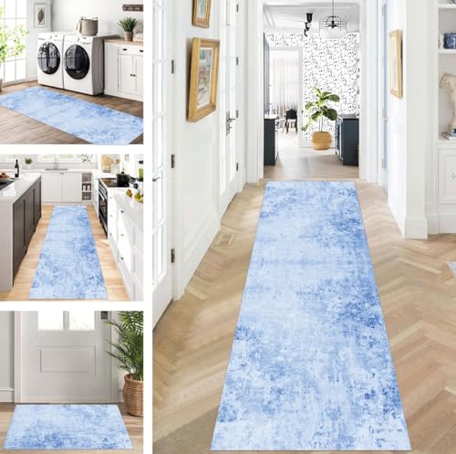 ZUZEKU Teppich Läufer Lang Flur Küche rutschfest waschbar Teppichmatten Modern Design Küchenläufer Hellblau 70X240cm Küchenteppich Meterware Esszimmer Schlafzimmer Wohnzimmer Schmutzfangmatte von ZUZEKU