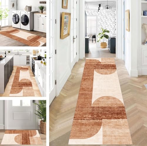 ZUZEKU Teppich Läufer Lang Flur Küche rutschfest waschbar Teppichmatten Modern Design Küchenläufer Karamel 70X150cm Küchenteppich Meterware Esszimmer Schlafzimmer Wohnzimmer Schmutzfangmatte von ZUZEKU