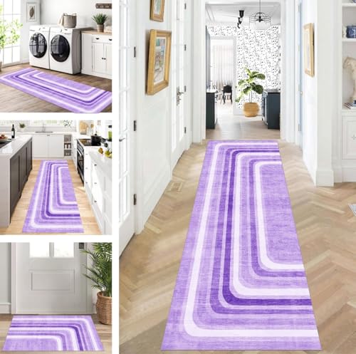 ZUZEKU Teppich Läufer Lang Flur Küche rutschfest waschbar Teppichmatten Modern Design Küchenläufer Lila 40X150cm Küchenteppich Meterware Esszimmer Schlafzimmer Wohnzimmer Schmutzfangmatte von ZUZEKU