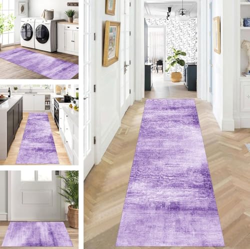 ZUZEKU Teppich Läufer Lang Flur Küche rutschfest waschbar Teppichmatten Modern Design Küchenläufer Lila 60X90cm Küchenteppich Meterware Esszimmer Schlafzimmer Wohnzimmer Schmutzfangmatte von ZUZEKU
