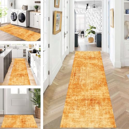 ZUZEKU Teppich Läufer Lang Flur Küche rutschfest waschbar Teppichmatten Modern Design Küchenläufer Orange 100X450cm Küchenteppich Meterware Esszimmer Schlafzimmer Wohnzimmer Schmutzfangmatte von ZUZEKU