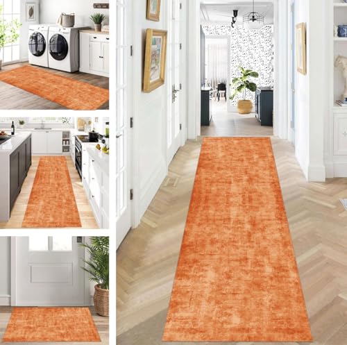 ZUZEKU Teppich Läufer Lang Flur Küche rutschfest waschbar Teppichmatten Modern Design Küchenläufer Orange 60X90cm Küchenteppich Meterware Esszimmer Schlafzimmer Wohnzimmer Schmutzfangmatte von ZUZEKU