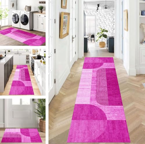 ZUZEKU Teppich Läufer Lang Flur Küche rutschfest waschbar Teppichmatten Modern Design Küchenläufer Rosa 60X120cm Küchenteppich Meterware Esszimmer Schlafzimmer Wohnzimmer Schmutzfangmatte von ZUZEKU