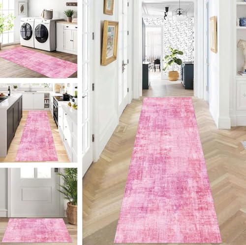 ZUZEKU Teppich Läufer Lang Flur Küche rutschfest waschbar Teppichmatten Modern Design Küchenläufer Rosa 60X120cm Küchenteppich Meterware Esszimmer Schlafzimmer Wohnzimmer Schmutzfangmatte von ZUZEKU