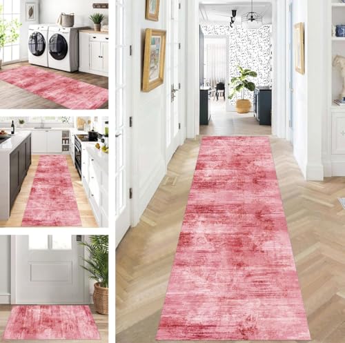 ZUZEKU Teppich Läufer Lang Flur Küche rutschfest waschbar Teppichmatten Modern Design Küchenläufer Rosa 90X150cm Küchenteppich Meterware Esszimmer Schlafzimmer Wohnzimmer Schmutzfangmatte von ZUZEKU