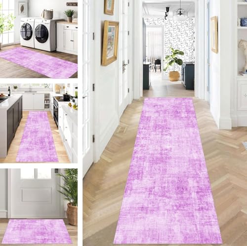 ZUZEKU Teppich Läufer Lang Flur Küche rutschfest waschbar Teppichmatten Modern Design Küchenläufer Rosa Lila 80X130cm Küchenteppich Meterware Esszimmer Schlafzimmer Wohnzimmer Schmutzfangmatte von ZUZEKU