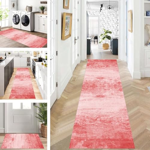ZUZEKU Teppich Läufer Lang Flur Küche rutschfest waschbar Teppichmatten Modern Design Küchenläufer Rot 100X180cm Küchenteppich Meterware Esszimmer Schlafzimmer Wohnzimmer Schmutzfangmatte von ZUZEKU
