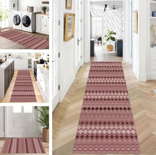 ZUZEKU Teppich Läufer Lang Flur Küche rutschfest waschbar Teppichmatten Modern Design Küchenläufer Rot 110X100cm Küchenteppich Meterware Esszimmer Schlafzimmer Wohnzimmer Schmutzfangmatte von ZUZEKU