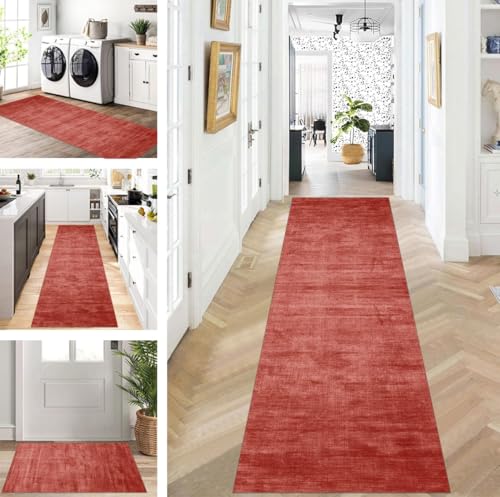 ZUZEKU Teppich Läufer Lang Flur Küche rutschfest waschbar Teppichmatten Modern Design Küchenläufer Rot 120X500cm Küchenteppich Meterware Esszimmer Schlafzimmer Wohnzimmer Schmutzfangmatte von ZUZEKU