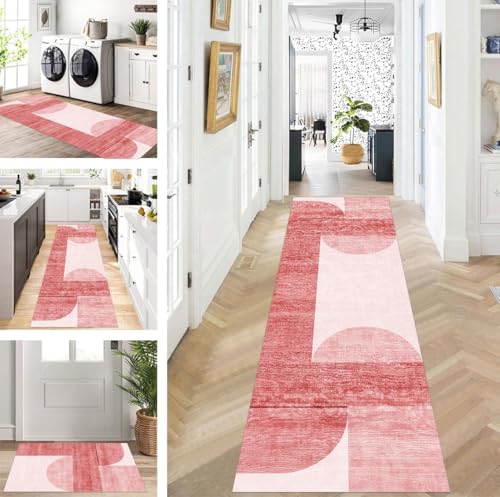 ZUZEKU Teppich Läufer Lang Flur Küche rutschfest waschbar Teppichmatten Modern Design Küchenläufer Rot 40X80cm Küchenteppich Meterware Esszimmer Schlafzimmer Wohnzimmer Schmutzfangmatte von ZUZEKU