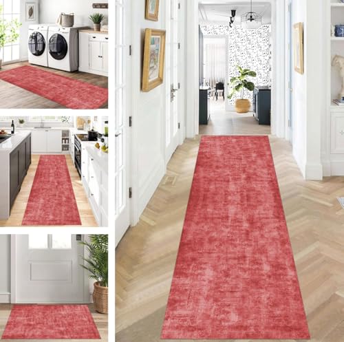 ZUZEKU Teppich Läufer Lang Flur Küche rutschfest waschbar Teppichmatten Modern Design Küchenläufer Rot 40X90cm Küchenteppich Meterware Esszimmer Schlafzimmer Wohnzimmer Schmutzfangmatte von ZUZEKU