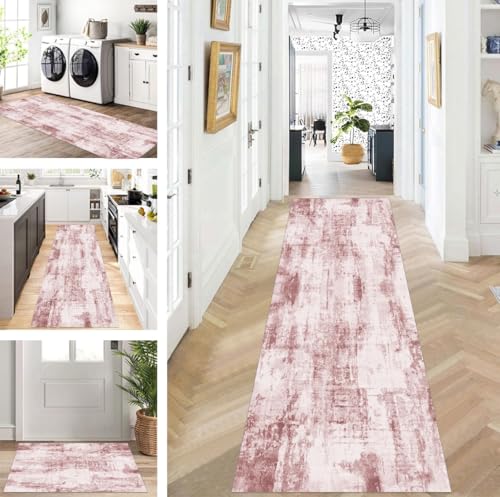 ZUZEKU Teppich Läufer Lang Flur Küche rutschfest waschbar Teppichmatten Modern Design Küchenläufer Rot 55X150cm Küchenteppich Meterware Esszimmer Schlafzimmer Wohnzimmer Schmutzfangmatte von ZUZEKU