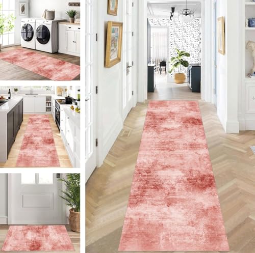 ZUZEKU Teppich Läufer Lang Flur Küche rutschfest waschbar Teppichmatten Modern Design Küchenläufer Rot 60X300cm Küchenteppich Meterware Esszimmer Schlafzimmer Wohnzimmer Schmutzfangmatte von ZUZEKU