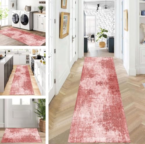 ZUZEKU Teppich Läufer Lang Flur Küche rutschfest waschbar Teppichmatten Modern Design Küchenläufer Rot 70X450cm Küchenteppich Meterware Esszimmer Schlafzimmer Wohnzimmer Schmutzfangmatte von ZUZEKU