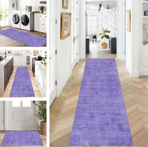 ZUZEKU Teppich Läufer Lang Flur Küche rutschfest waschbar Teppichmatten Modern Design Küchenläufer Violett 100X350cm Küchenteppich Meterware Esszimmer Schlafzimmer Wohnzimmer Schmutzfangmatte von ZUZEKU