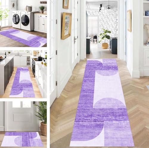 ZUZEKU Teppich Läufer Lang Flur Küche rutschfest waschbar Teppichmatten Modern Design Küchenläufer Violett 120X100cm Küchenteppich Meterware Esszimmer Schlafzimmer Wohnzimmer Schmutzfangmatte von ZUZEKU