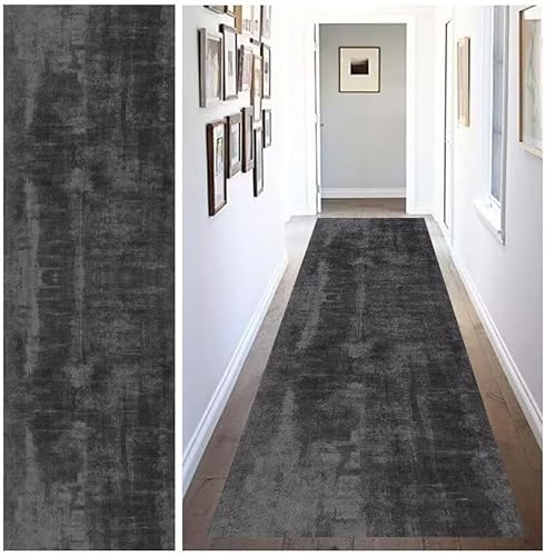 ZUZEKU Teppich Läufer Lang Flur rutschfest Waschbar 80x240cm Teppichläufer Flur Schwarz Grau Modern Design Lang Meterware Korridor Tepiche Eingangsteppich Schmutzfangmatte FußmatteTeppich für Eingang von ZUZEKU