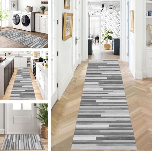 ZUZEKU Teppich Läufer Lang Grau Flur Küche rutschfest waschbar Teppichmatten Modern Design Küchenläufer 100X120cm Küchenteppich Meterware Esszimmer Schlafzimmer Wohnzimmer Schmutzfangmatte von ZUZEKU