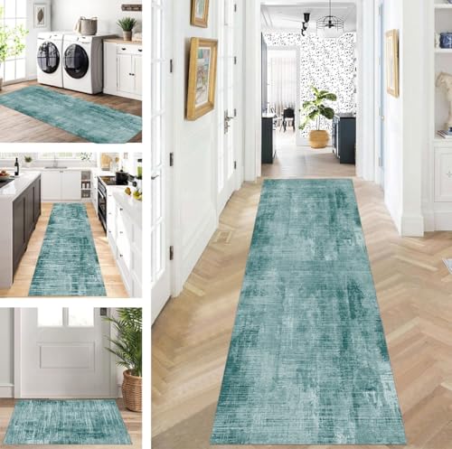 ZUZEKU Teppich Läufer Lang Grau Grün Flur Küche rutschfest waschbar Teppichmatten Modern Design Küchenläufer 110X250cm Küchenteppich Meterware Esszimmer Schlafzimmer Wohnzimmer Schmutzfangmatte von ZUZEKU