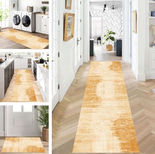 ZUZEKU Teppich Läufer Lang Hellbraun Flur Küche rutschfest waschbar Teppichmatten Modern Design Küchenläufer 60X150cm Küchenteppich Meterware Esszimmer Schlafzimmer Wohnzimmer Schmutzfangmatte von ZUZEKU